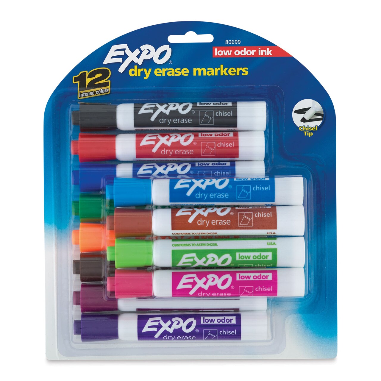 Expo Dry Erase Low Odor Markers - Chisel Tip, Assorted Colors, Set of 12